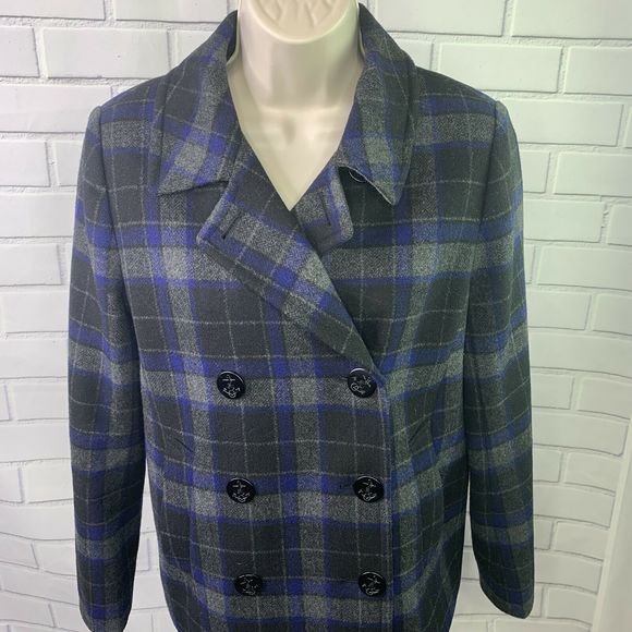 J. Crew Green Plaid Pea Coat 2 Double Breasted - Picture 5 of 7